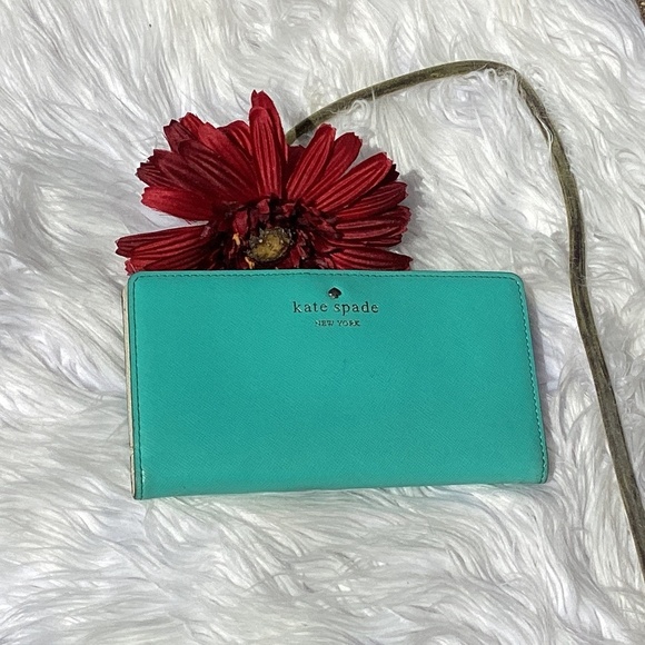 Kate Spade Aqua Blue Snap Close Bi Fold Wallet - Picture 1 of 8